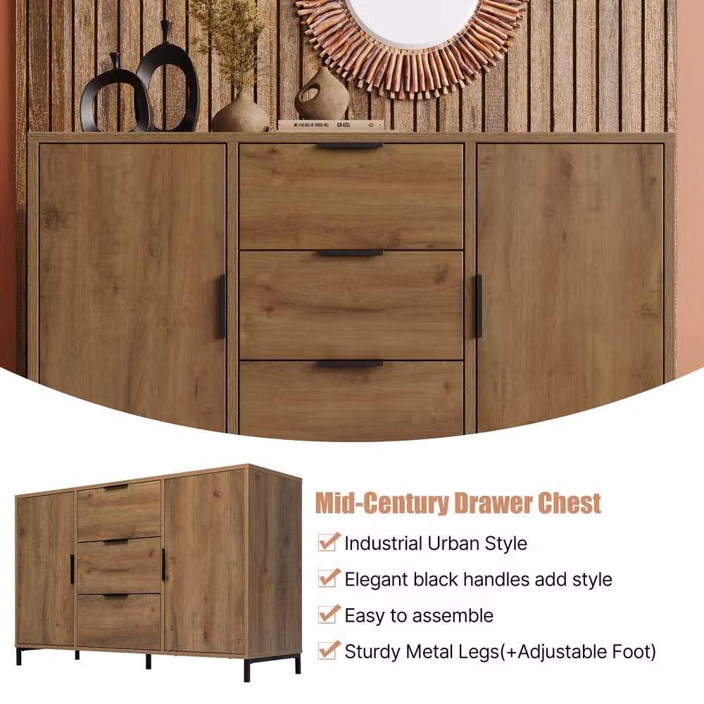 Matteo Industrial Oak Sideboard Cabinet in Dark Brown with 2 Doors and 3 Drawers, W: 120 cm, H: 76 cm, D: 40 cm – 3
