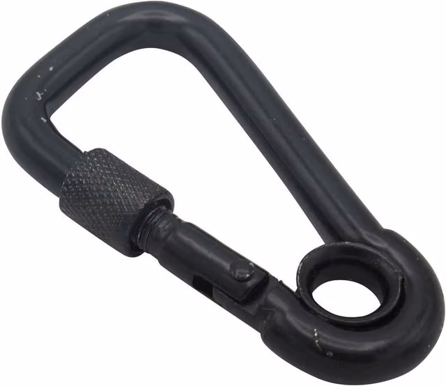 SecureFix Direct Black Asymmetric 8mm Carbine Snap Hook with Locking Nut Eyelet Gate
