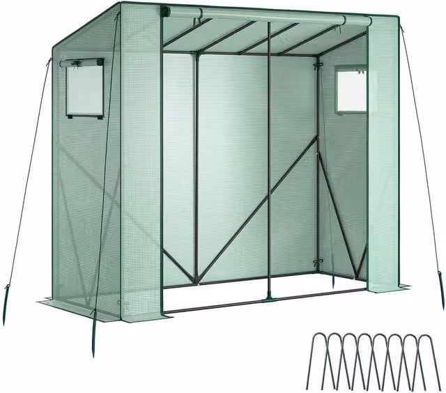 tectake Anton Plastic and Steel Greenhouse in Green, W/D/H: 200 x 77 x 170 cm