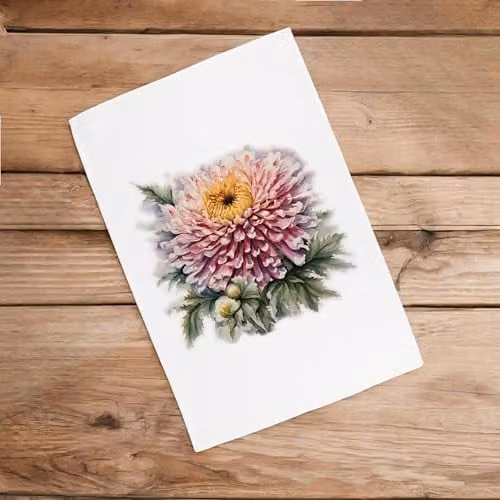Purely Home Floral Chrysanthemum Watercolour Garden Tea Towel in Multicolour and White, W: 67 cm, H: 45 cm – 2
