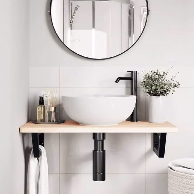 Berkfield Home Elegant Wall Mounted Basin Shelf in Light Brown Oak and Black Steel