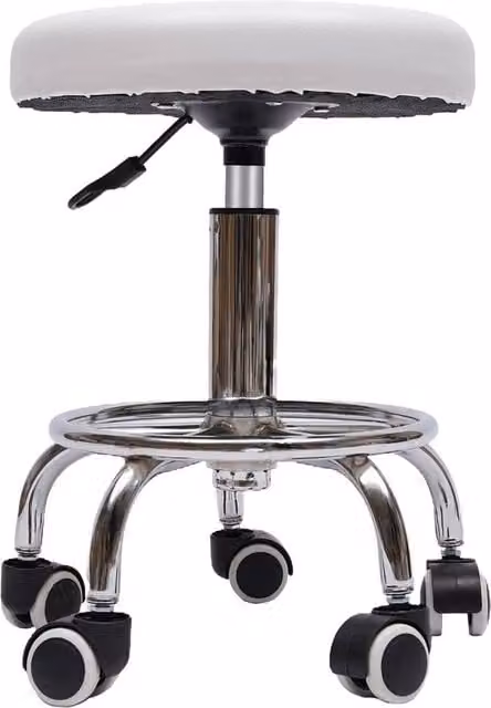 FORGEVIO Swivel Salon Stool in White with Synthetic Leather and Metal Frame