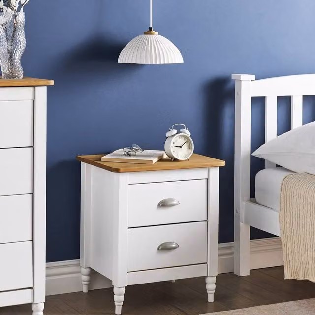 Wyld and Coco Retro Bedside Table with White Lacquered Finish and Natural Pine Top – 1