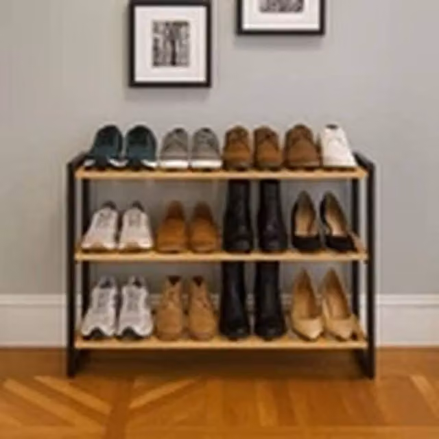 Havendro 3-Tier Bamboo Shoe Rack in Natural and Black, W/D/H: 70 x 55 x 26 cm – 1