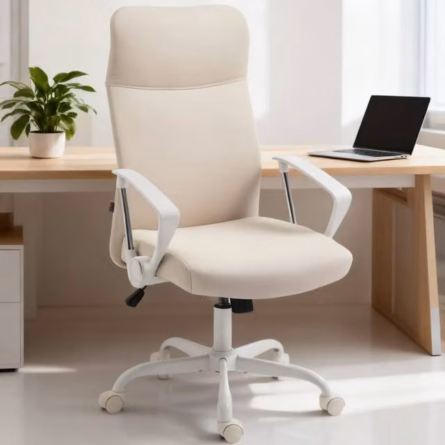 ERGOVEXA Fabric High Back Office Chair in Beige with Headrest and Armrests