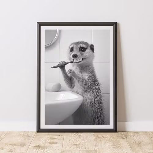 60 Second Makeover Mongoose Brushing Teeth Animal Print Paper Poster, W: 21.0 cm, H: 29.7 cm