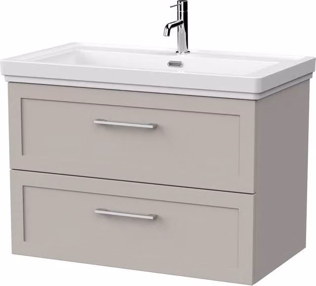 Balterley Stonnall 2 Drawer Vanity and Fireclay Basin in Pebble Grey, Width: 80 cm