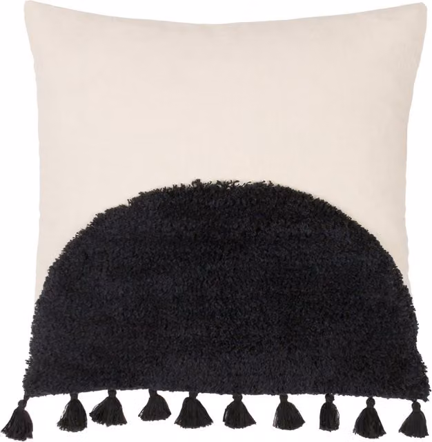 Make It A Home Radian Semicircular Tufted Cotton Tasselled Cushion in Beige and White