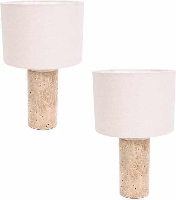 ValueLights Chloe Pair of Ceramic Table Lamps in Beige and Yellow with Fabric Shades