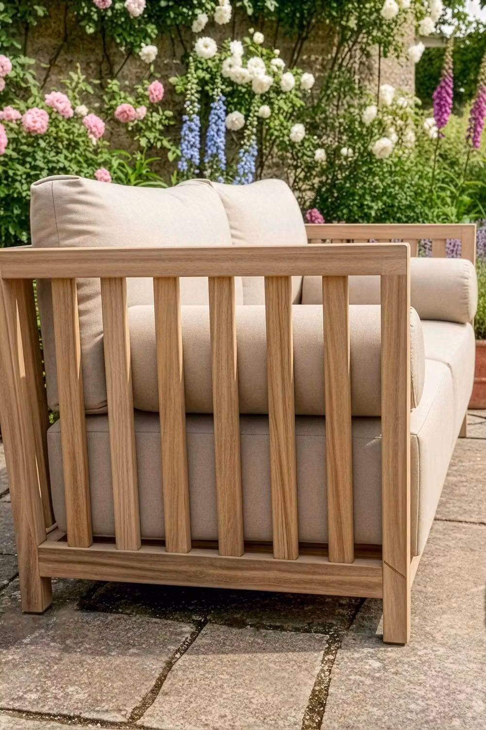 Dibor 4-Piece Acacia Wood Garden Patio Furniture Set with Cushions and Coffee Table in Brown and Beige – 4