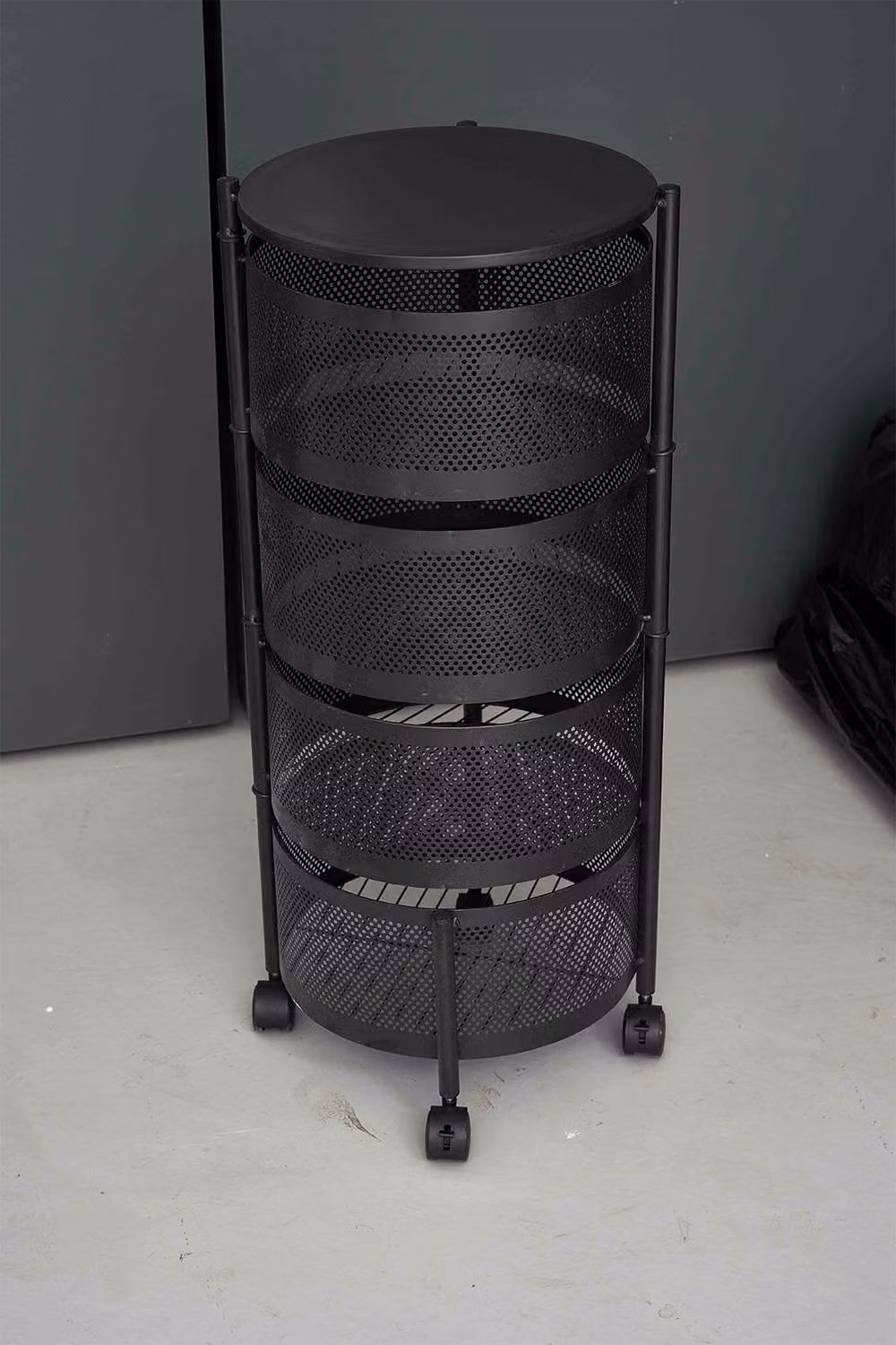 Living and Home Large Kitchen Storage Organiser with Rotating Metal Baskets and Castors in Matt Jet Black – 2