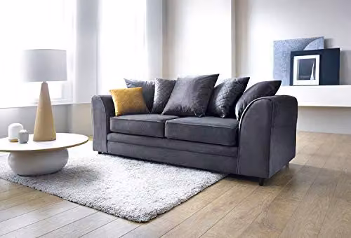 Abakus Direct Chicago 3 Seater Velvet Sofa in Grey, W/D/H: 180 x 89 x 78 cm – 3