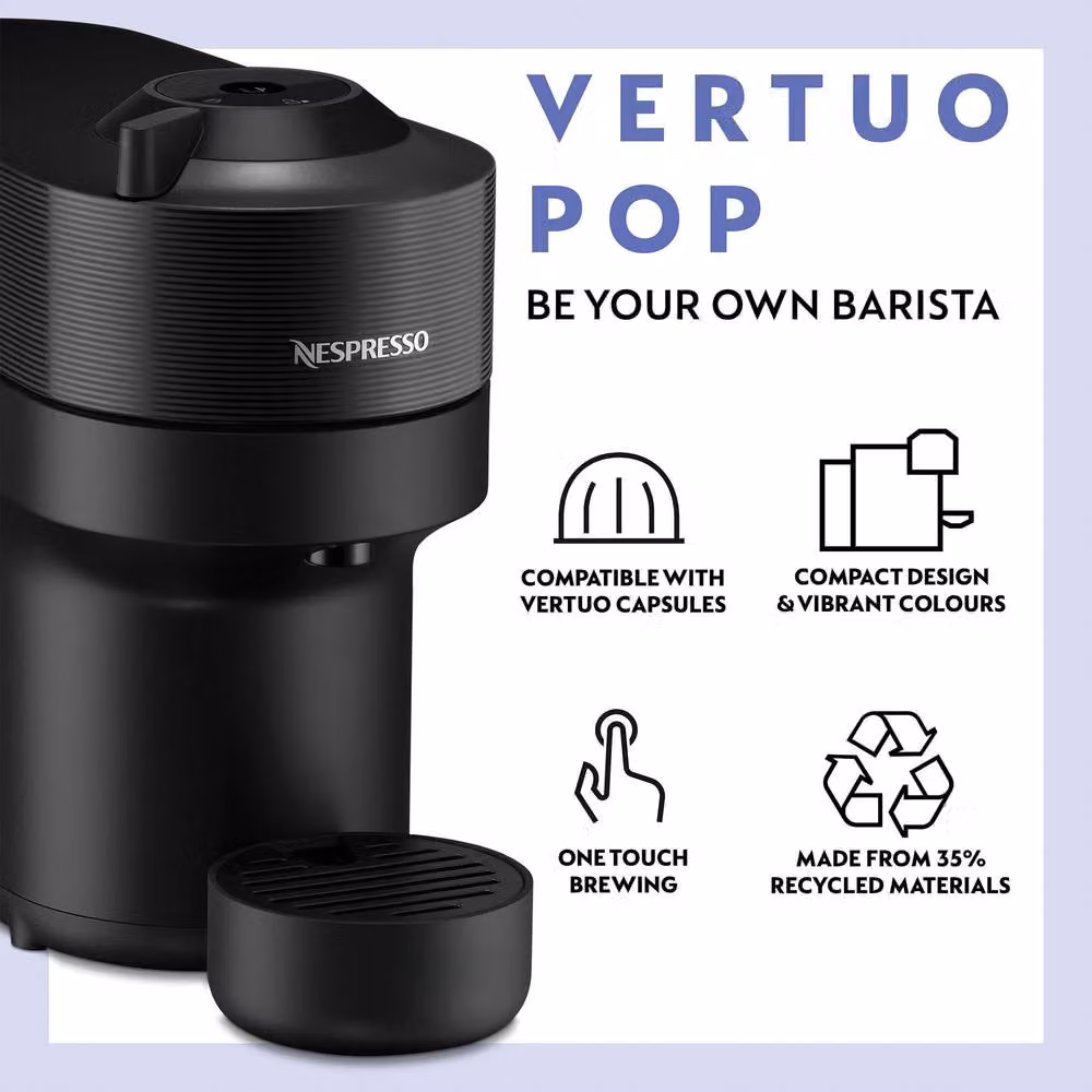 De'Longhi Nespresso Vertuo Pop Coffee Machine Bundle Pack in Black – 8