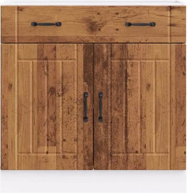Berkfield Home Lucca Kitchen Base Cabinet in Old Wood Brown, W/D/H: 81.5 x 46.0 x 80.0 cm