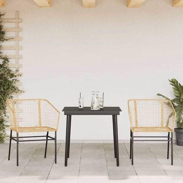 Berkfield Home Beautiful 3 Piece Brown Poly Rattan and Glass Garden Dining Set – 1
