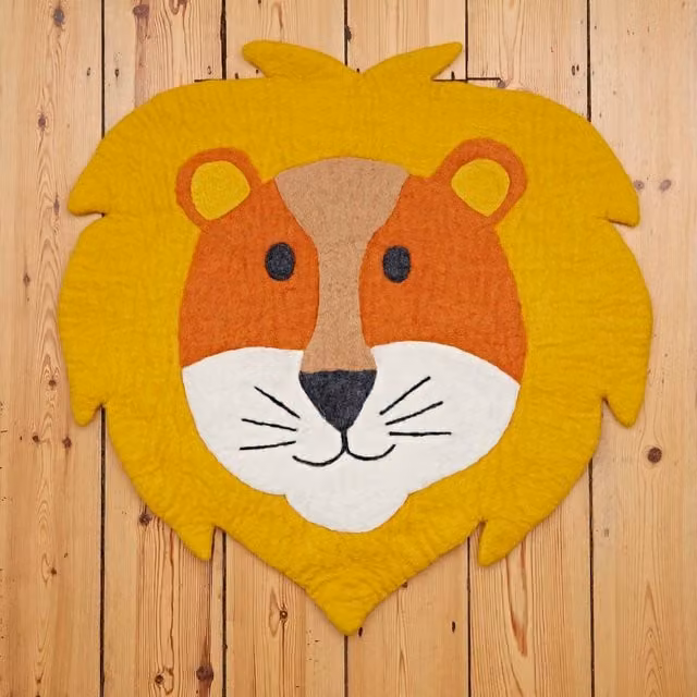 Paper High Handmade Yellow Lion Felt Kids Rug, Diameter: 70 cm