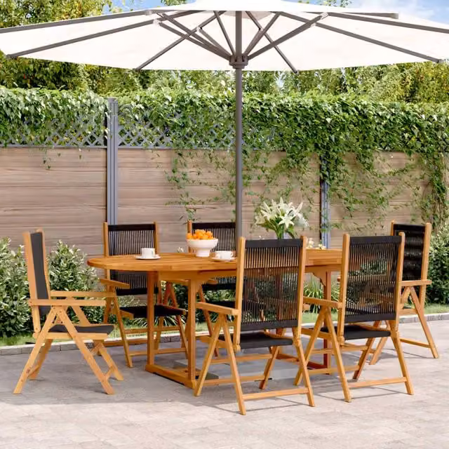 Berkfield Home 7 Piece Modern Garden Dining Set in Black Polypropylene and Acacia Wood