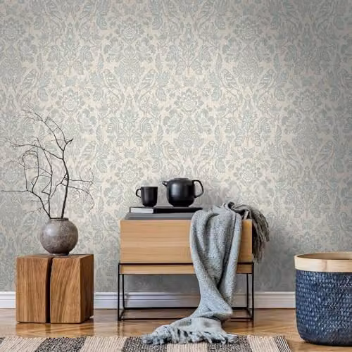 Holden Decor Hawthorn Meadow Blue Textured Blown Vinyl Floral Wallpaper – 2