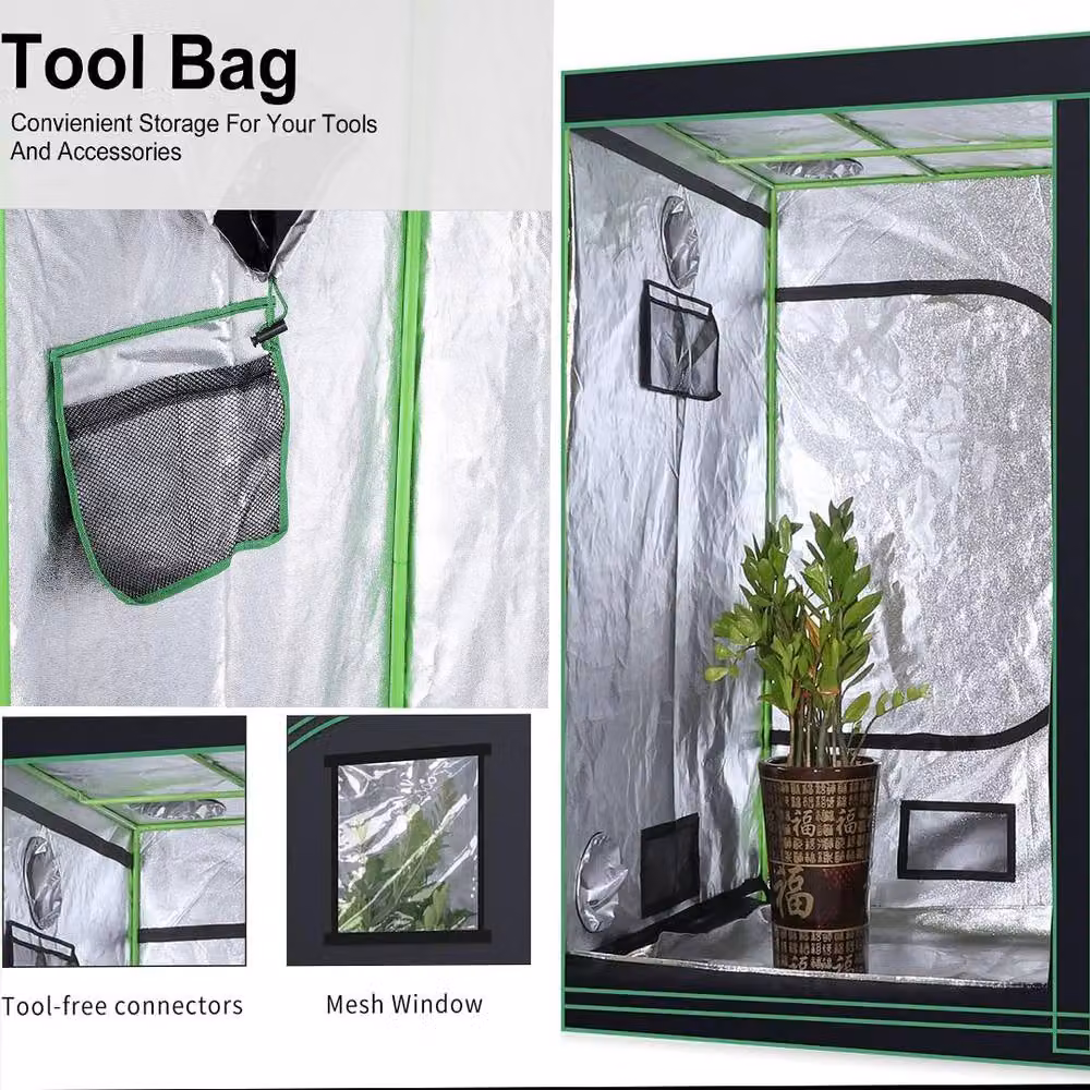 Havendro Mylar Hydroponic Grow Tent with Floor Tray for Indoor Plants, Black, W/D/H: 150 x 60 x 60 cm – 4