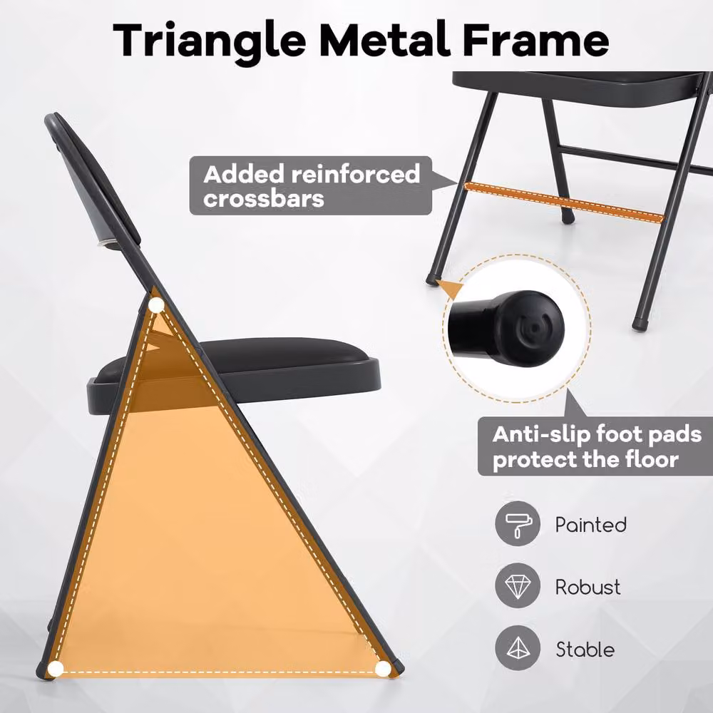 Costway Black Padded Folding Chairs with Metal Frame and Synthetic Leather Upholstery – 5