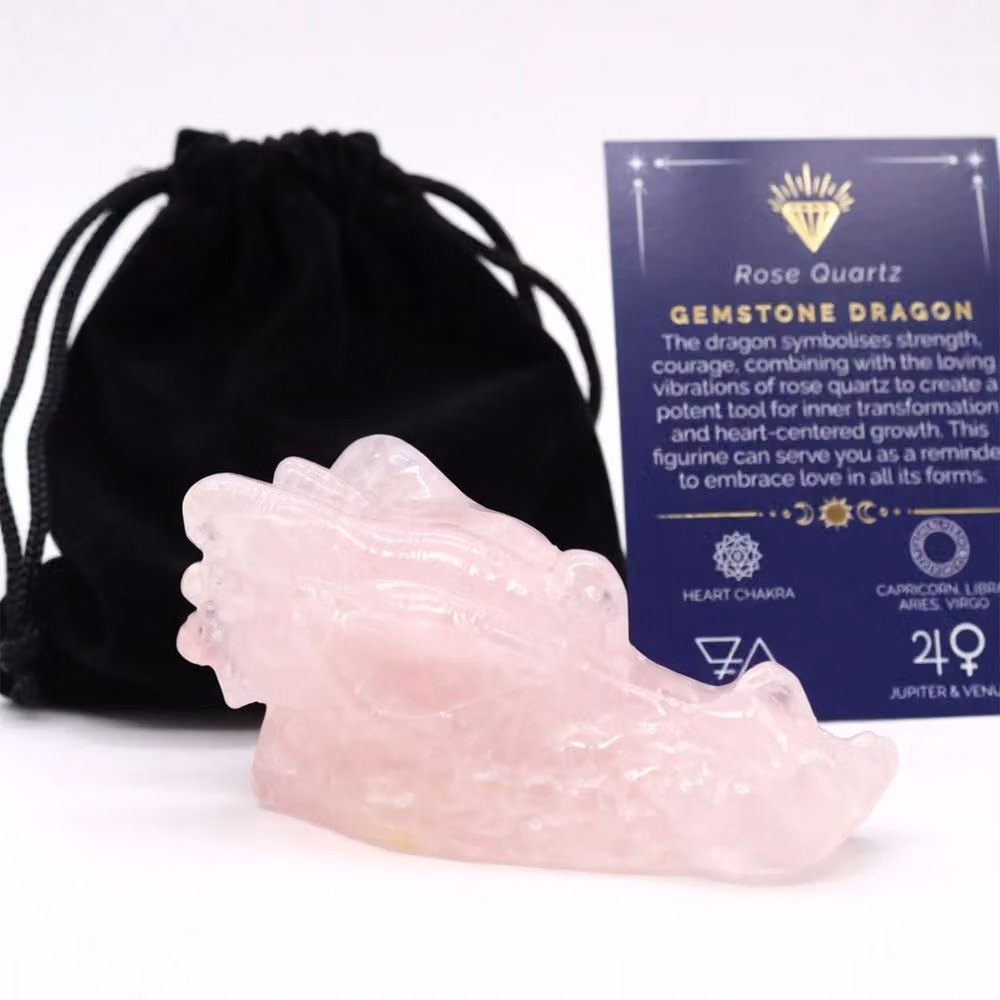 KDMD Rose Quartz Large Dragon Head Stone Sculpture in Pink – 3
