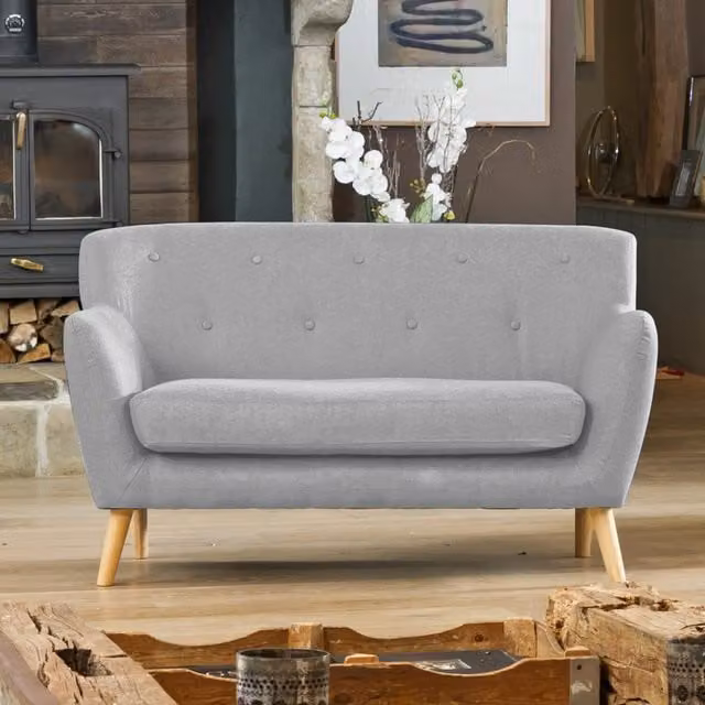 Artemis Home Lynwood Scandi Style 2 Seat Sofa in Light Grey Hessian Fabric, Width: 137 cm