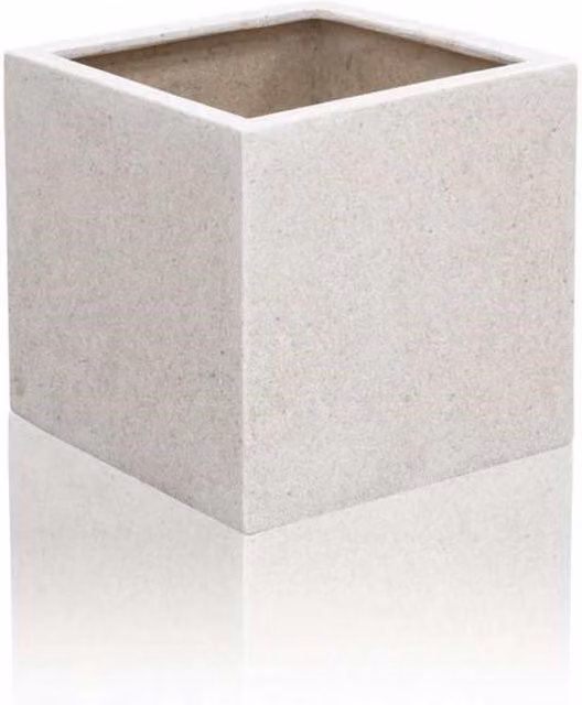Primrose White Poly-Terrazzo Square Cube Planter with Stone Effect and Bung, 40 cm