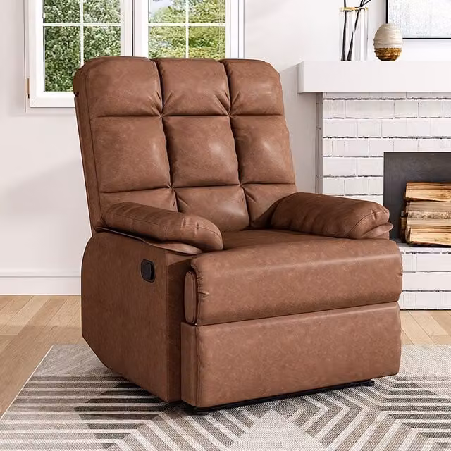 Livingandhome Brown Faux Leather Upholstered Manual Lever Recliner Chair with Armrests