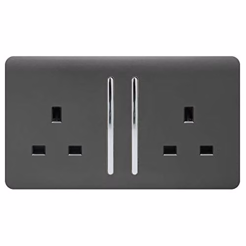 Trendi Switch 2 Gang 13 Amp Flush Socket in Grey – 2