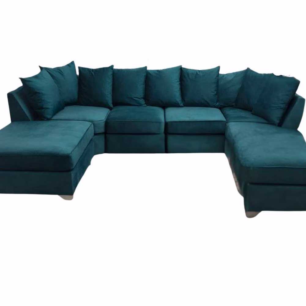 Stratus Interiors Easton Large U Shaped Sofa in Green Soft Velvet Fabric – 2