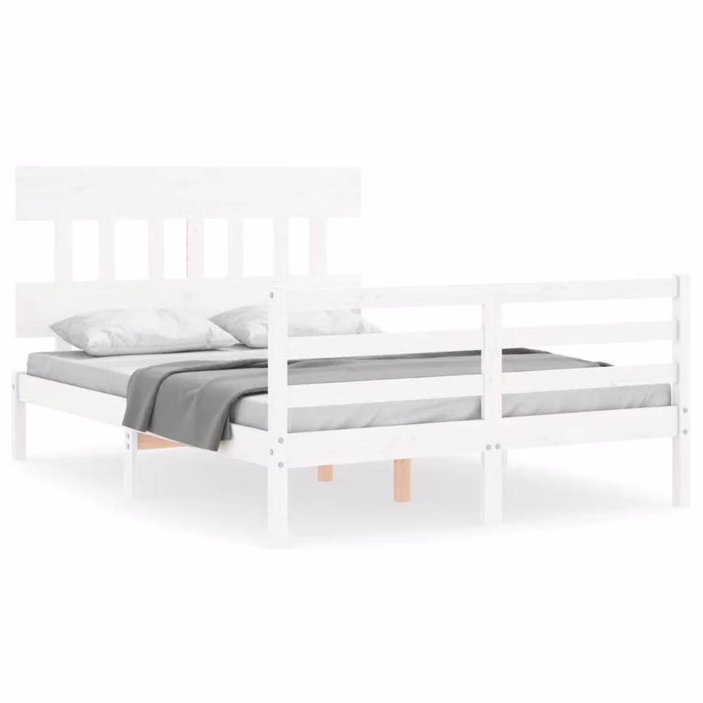 Berkfield Home Beautiful Small Double Bed Frame with Headboard in White Solid Pine Wood, W/D/H: 120 x 200 cm – 2