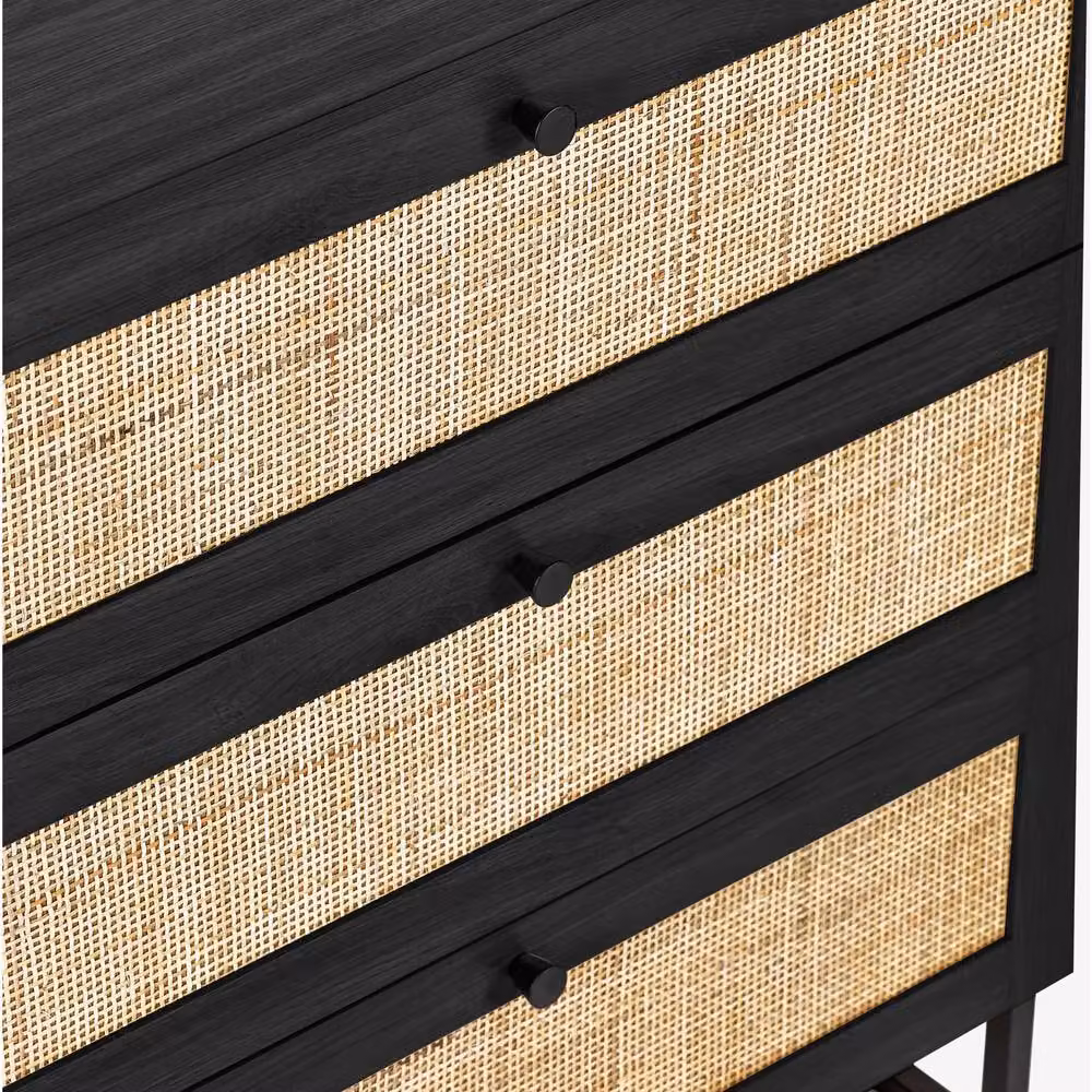 Cheshire Premium Trelawny 3 Drawer Chest in Black with Rattan Details – 4