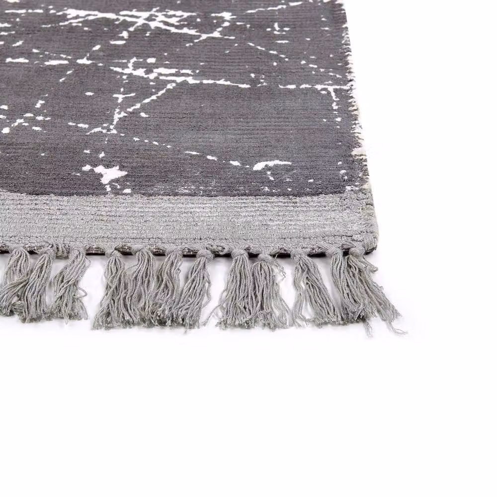 Wyld and Coco Modern Glam Abstract Viscose and Cotton Woven Rug in Grey with Fringes, W: 80 cm, L: 150 cm – 3