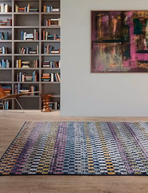 Asiatic Muse Check Bright Woven Rectangular Rug in Multicolour