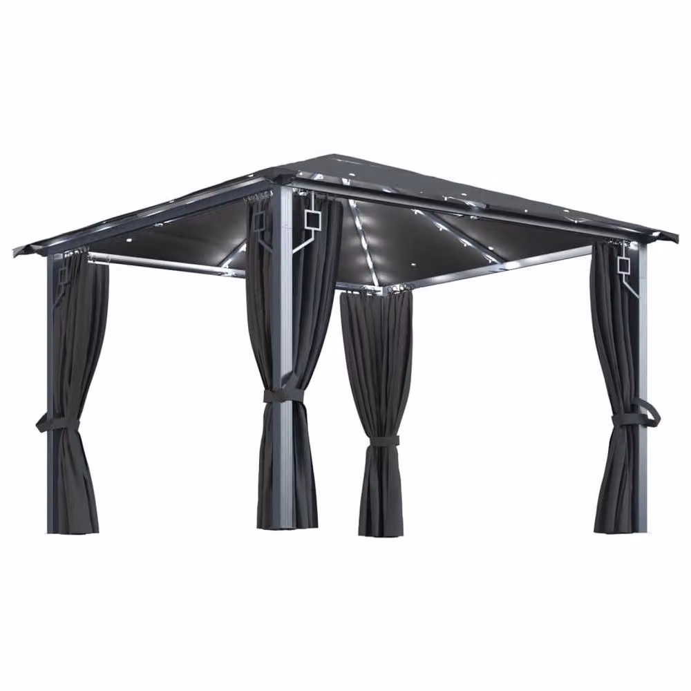 Berkfield Home Anthracite Aluminium Gazebo with Curtains and LED String Lights, W: 300 cm, D: 300 cm, H: 270 cm – 3