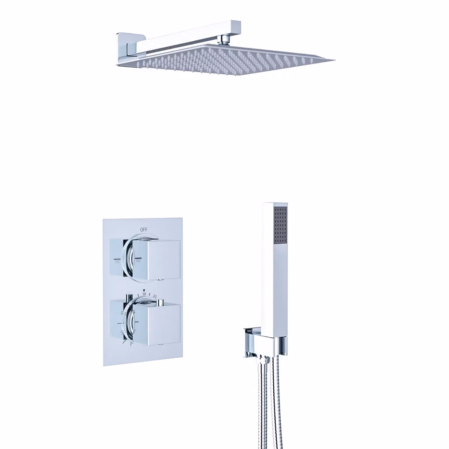 Nes Home Square Concealed Thermostatic Shower Mixer Set with Overhead Shower and Handset in Metallic Silver – 3