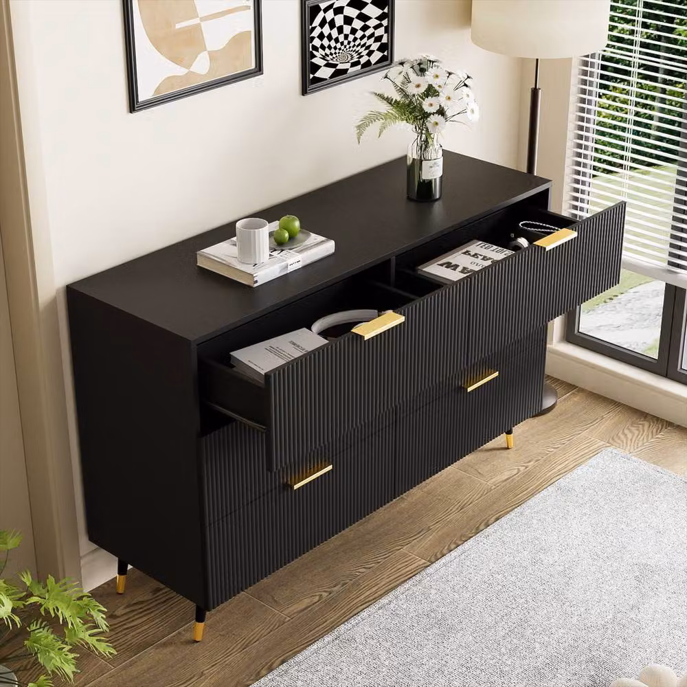BTM Elegant Black and Multicolour Glossy Sideboard with Chest of Drawers, W/D/H: 120 x 40 x 77 cm – 2