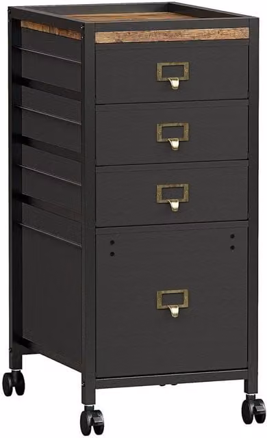 VOGREX 4 Drawer Black Metal Vertical File Cabinet with Lock and Castors