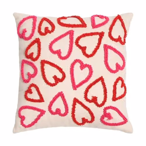 OHS Heart Tufted Square Scatter Cushion in Red and Pink, 40 x 40 cm