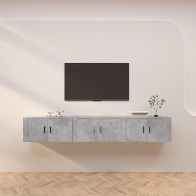 Berkfield Home Set of 3 Wall-mounted TV Cabinets in Concrete Grey, W/D/H: 80 x 34.5 x 40 cm – 1