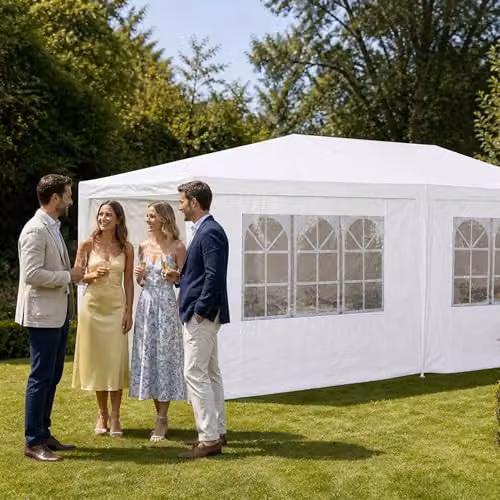 Oypla White Waterproof Steel Garden Gazebo Marquee with Window, W: 300 cm, D: 300 cm, H: 24.3 cm – 5