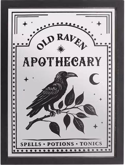 Something Different Old Raven Apothecary Mirrored Wall Art in Black – 1
