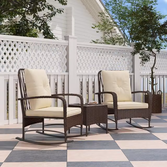 Outsunny Garden Bistro Set with Rocking Chairs in Brown