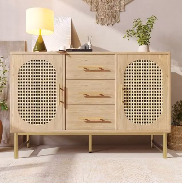 STILVORA Modern Storage Cabinet with 2 Doors and 3 Drawers in Light Oak – 1
