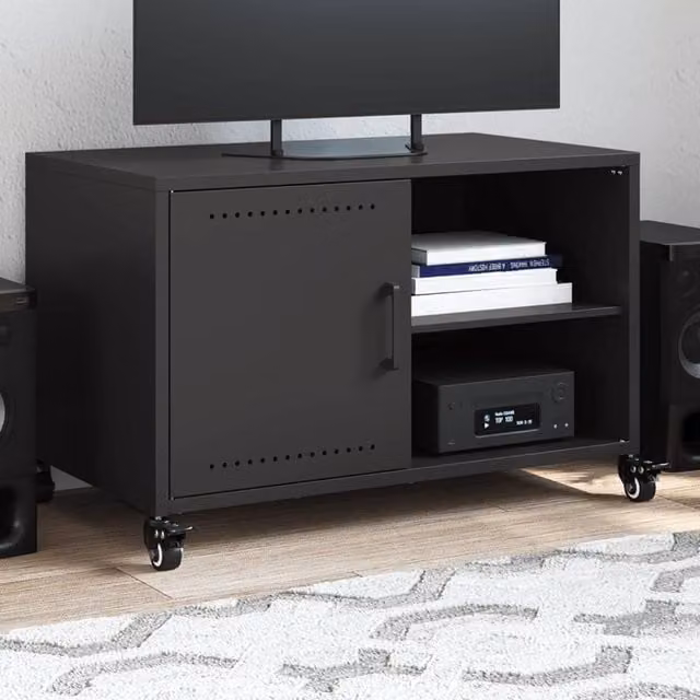 Berkfield Home Black Metal TV Cabinet W: 68 cm, D: 39 cm, H: 43.5 cm – 1