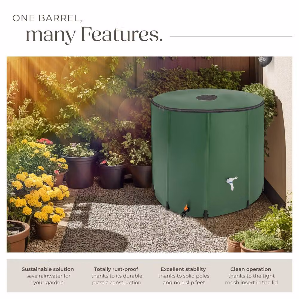 tectake Green Rain Barrel with Tap and Overflow Protection, 750 l – 3