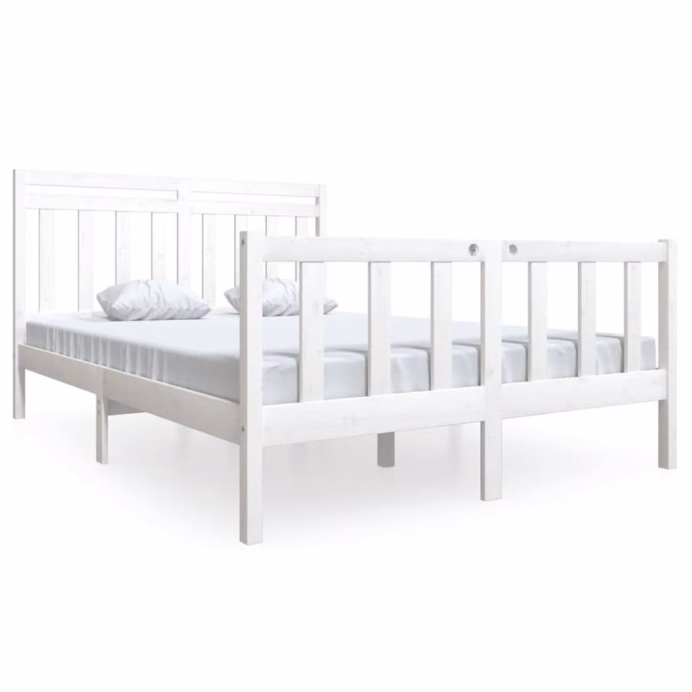 Berkfield Home White Solid Pine Wood Bed Frame W: 140 cm, D: 190 cm – 2