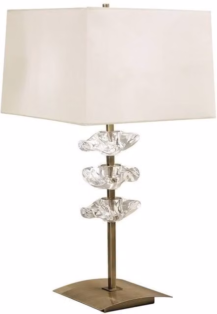 Netlighting Akira Table Lamp with 2 E27 Lights in Antique Brass and Beige Fabric Shade