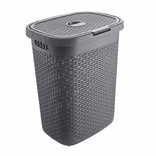 Addis Faux Rattan 50 Litre Family Laundry Hamper Bin with Lid, Charcoal Grey