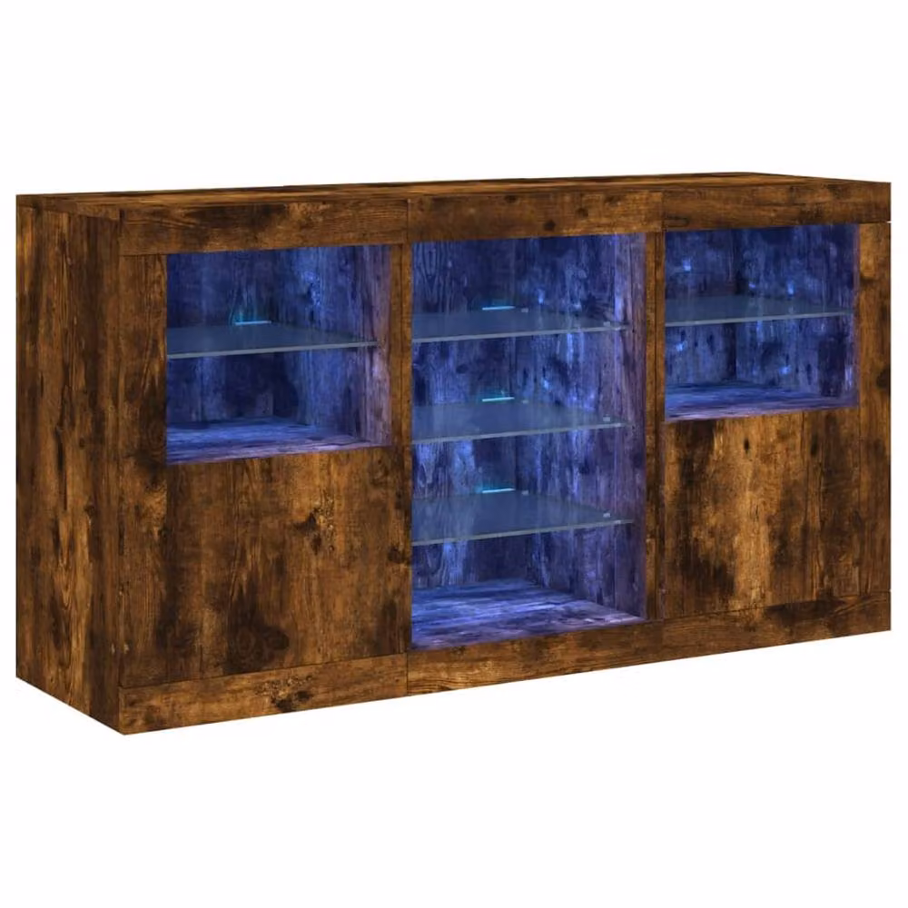 Berkfield Home Modern Sideboard with Integrated LED Lights in Smoked Oak Brown, W/D/H: 123 x 37 x 67 cm – 2